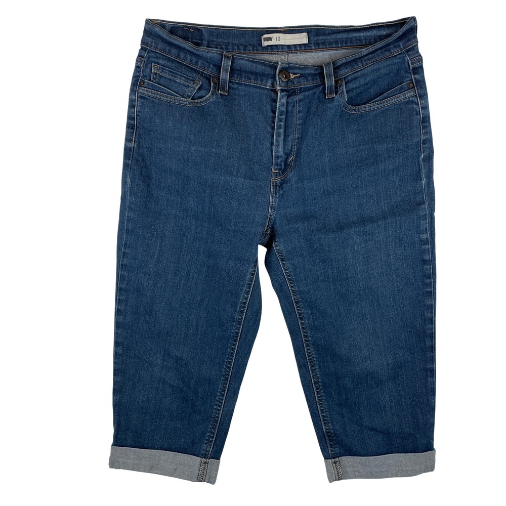 Levis Womens 12 Medium‎ Wash Denim Capri Cropped Cuffed Jeans Stretch Mid Rise